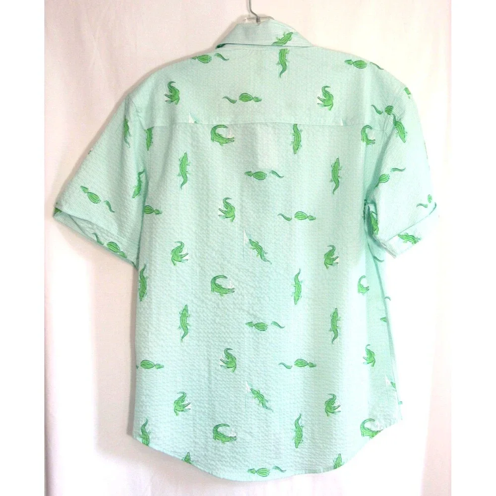 RSVLTS Alligator Green Striped Seersucker Short Sleeve Button Down Shirt XS NWT